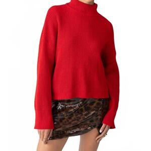 NEW SANCTUARY stay cozy mock neck sweater in red